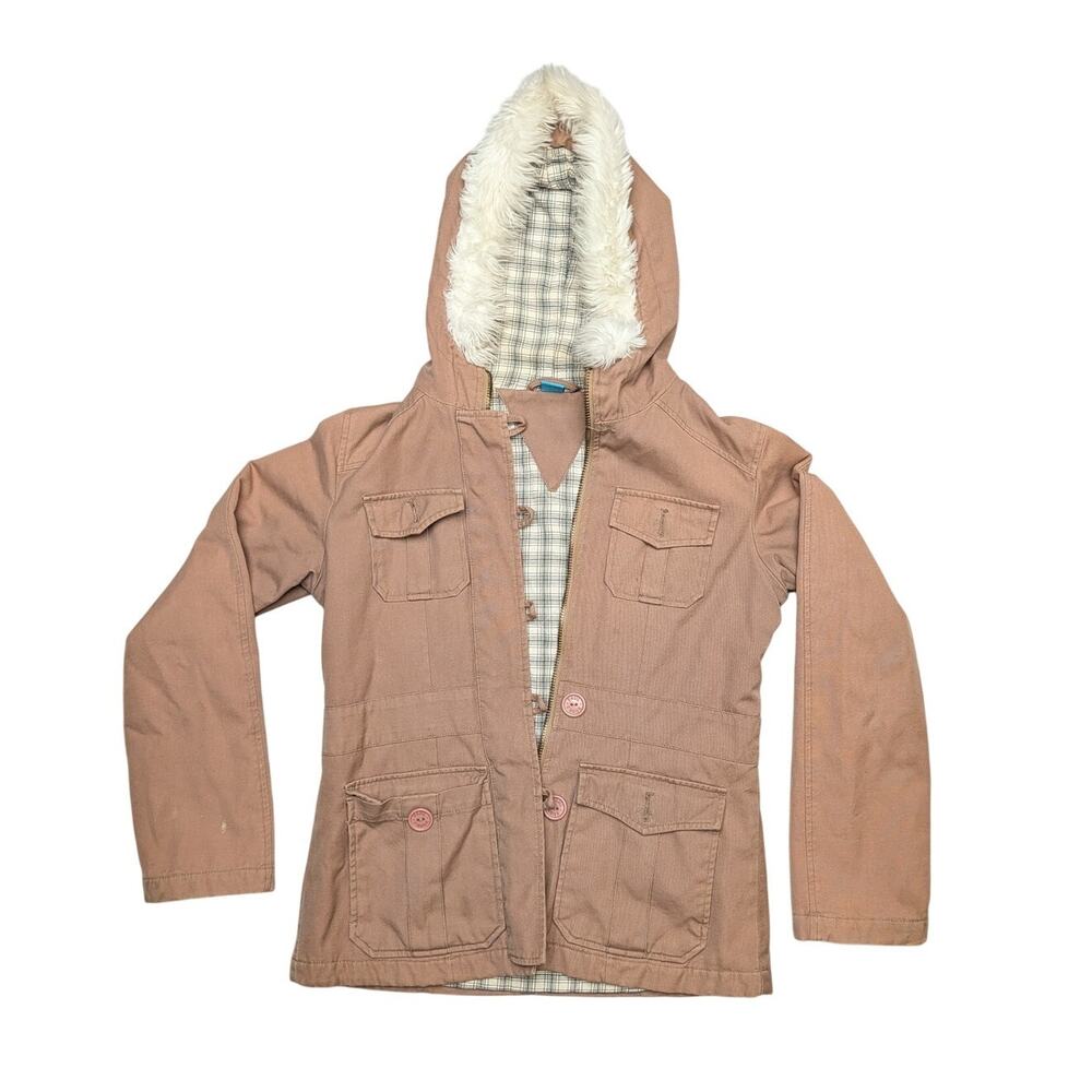 Vintage Y2K Paul Frank Cargo Utility Faux Fur Hooded Jacket Women's Small